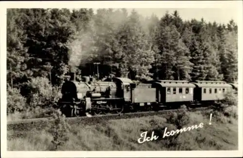 Ak Ich komme, Deutsche Eisenbahn, Dampflok in voller Fahrt