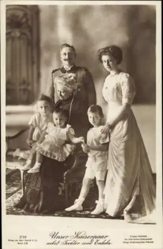 Ak Kaiser Wilhelm II, Kaiserin Auguste Viktoria, Victoria Luise, Söhne des Kronprinzenpaares