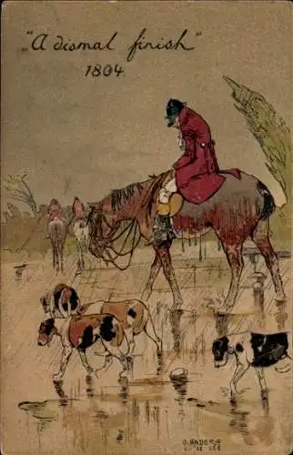 Künstler Litho Anders, O., Missglückte Jagd, Jäger, Jagdhunde, Pferd