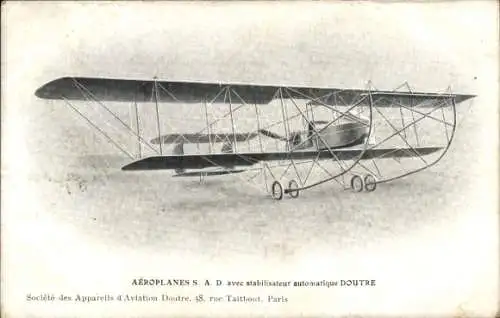 Ak Aéroplanes S.A.D. avec stabilisateur automatique Doutre, Flugzeug