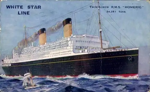 Künstler Ak White Star Line, Twin Screw RMS Homeric, Dampfschiff