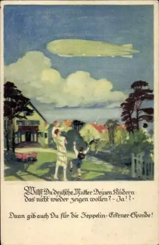 Künstler Ak Amtsberg, Otto, Deutsche Mutter zeigt Kindern Luftschiff, Zeppelin Eckener Spende