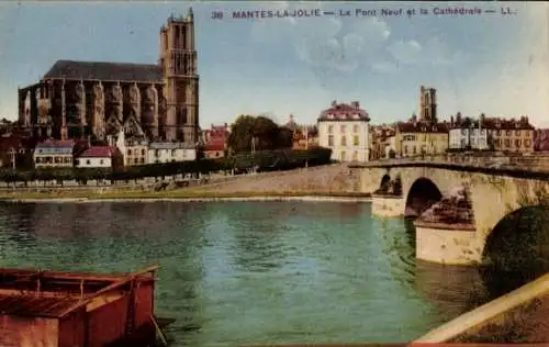 Ak Mantes la Jolie Yvelines, Pont Neuf, Kathedrale