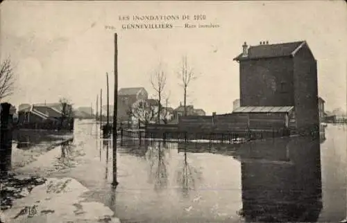 Ak Gennevilliers Hauts de Seine, Überschwemmung 1910, überflutete Straßen