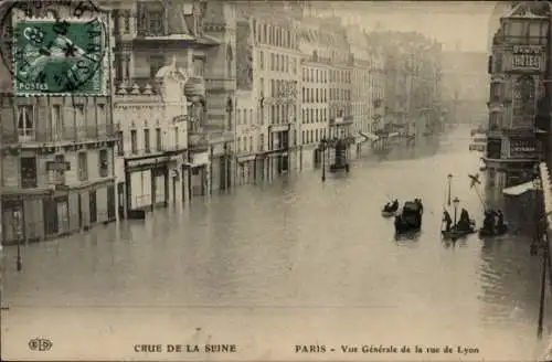 Ak Paris XII., Überschwemmung der Seine, Rue de Lyon