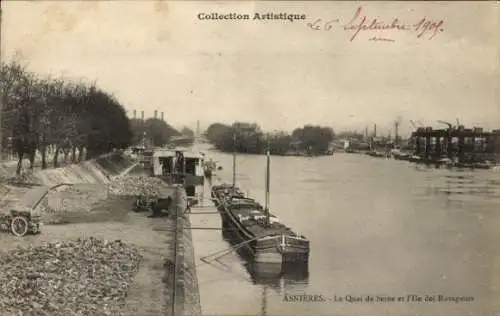 Ak Asnières-sur-Seine Hauts-de-Seine, Quai de Seine, Insel der Schädlinge