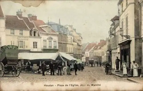 Ak Houdan Yvelines, Place de l'Eglise, Jour du Marché