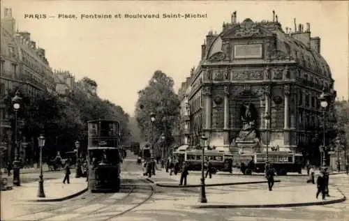 Ak Paris VI, Place, Fontaine, Boulevard Saint-Michel