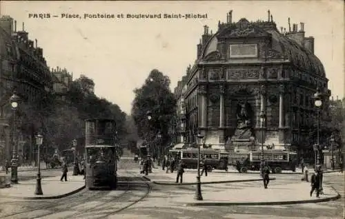 Ak Paris VI, Place, Fontaine, Boulevard Saint-Michel