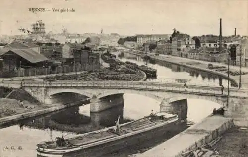 Ak Rennes Ille et Vilaine, Gesamtansicht, Brücke