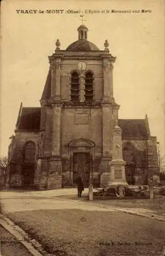 Ak Tracy le Mont-Oise, Kirche, Kriegsdenkmal