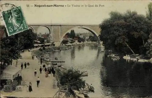 Ak Nogent-sur-Marne Val de Marne, Das Viadukt und der Quai du Port