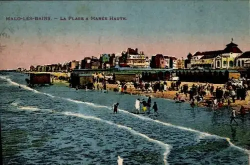 Ak Saint Malo Ille et Vilaine Bretagne, Der Strand bei Flut