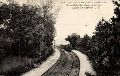 Ak Paris XIV Observatoire, Parc Montsouris, Tranchée du chemin de fer ligne de Sceaux