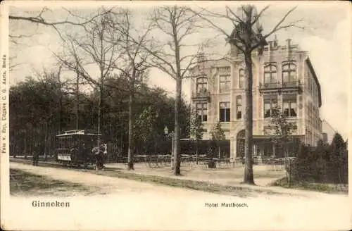 Ak Ginneken Breda Nordbrabant Niederlande, Hotel Mastbosch, Pferdebahn