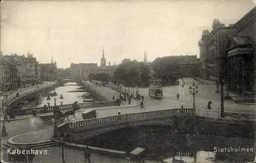 Ak København Kopenhagen Dänemark, Slotsholmen, Straßenbahn