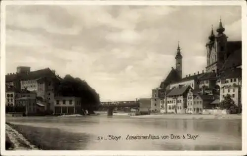 Ak Steyr in Oberösterreich, Zusammenfluss von Enns und Steyr