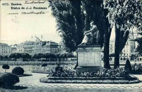 Ak Genève Genf Schweiz, J J Rousseau Denkmal