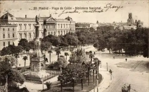 Ak Madrid Spanien, Plaza de Colón, Biblioteca Nacional