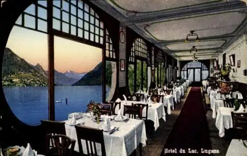 Ak Lugano Kanton Tessin, Speisesaal im Hotel du Lac