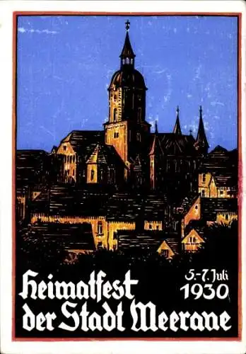 Künstler Ak Baum, Fr., Meerane Sachsen, Heimatfest 1930, Stadtansicht