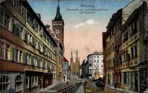 Ak Würzburg am Main Unterfranken, Domstraße, Graf Eckhardts Turm, Ratskeller