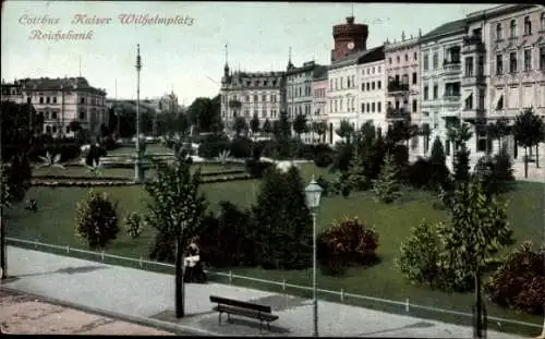 Ak Cottbus in der Niederlausitz, Kaiser Wilhelm Platz, Reichsbank