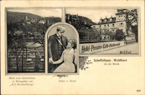 Studentika Ak Heidelberg am Neckar, Scheffelhaus-Waldhorn, Student, Alt Heidelberg, Käthe und Heinz