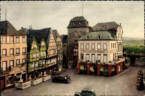 Ak Linz am Rhein im Kreis Neuwied, Burgplatz, Rheintor, Restaurant Burghof