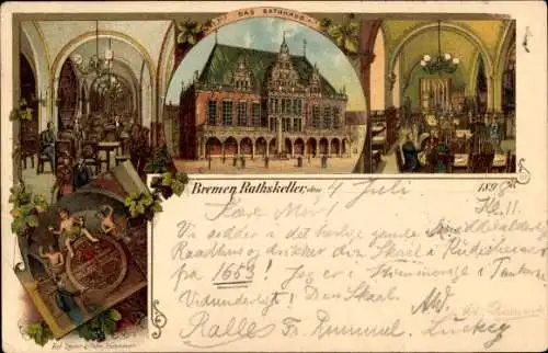 Litho Hansestadt Bremen, Rathaus, Ratskeller, Austernhandlung Ludewigs & Grote