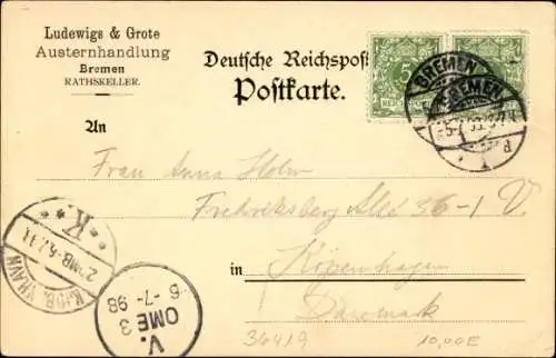 Litho Hansestadt Bremen, Rathaus, Ratskeller, Austernhandlung Ludewigs & Grote