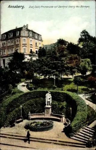 Ak Annaberg Buchholz Erzgebirge, Zick Zack Promenade, Denkmal Georg des Bärtigen, Treppe