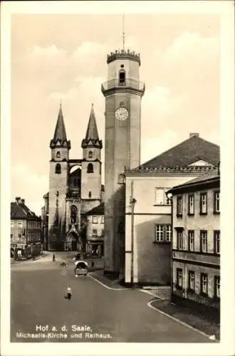 Ak Hof an der Saale Oberfranken Bayern, Michaels-Kirche, Rathaus