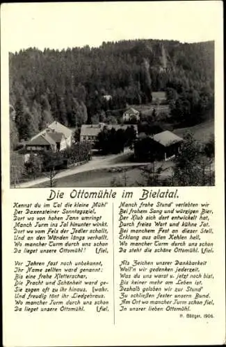 Ak Rosenthal Bielatal Sächsische Schweiz, Ottomühle, Gedicht