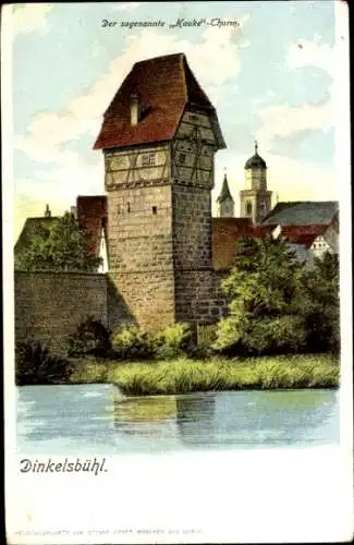 Ak Dinkelsbühl Mittelfranken, Hauke Turm, Wasserpartie