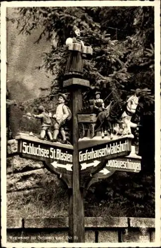 Ak Rothaus Grafenhausen im Schwarzwald, Wegweiser, Schluchsee St. Blasien, Grafenhausen Waldshut