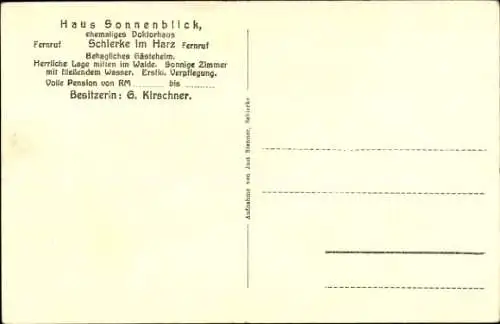 Ak Schierke im Harz, Blick auf Haus Sonnenblick von G. Kirschner