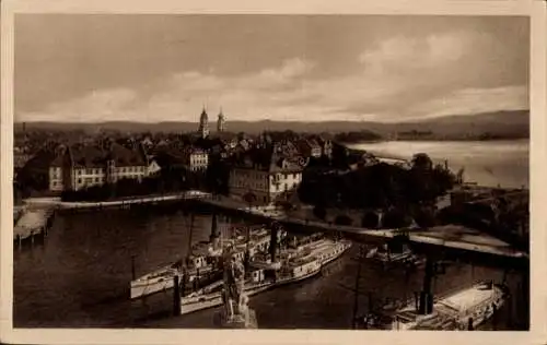 Ak Lindau Bodensee, Blick vom Leuchtturm auf Dampfschiffe