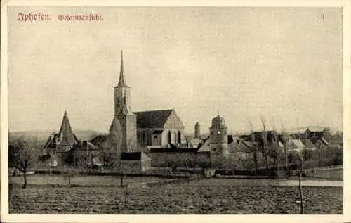 Ak Iphofen in Unterfranken, Ortspartie mit Kirche, von der nördlichen Seite gesehen