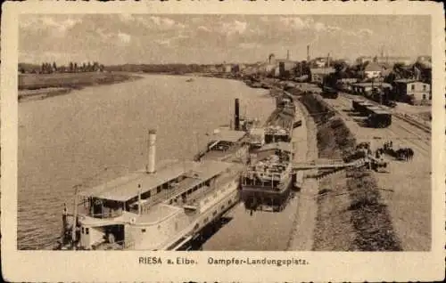 Ak Riesa an der Elbe Sachsen, Dampfer Landungsplatz