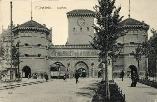 Ak München in Bayern, am Isartor, Straßenbahn