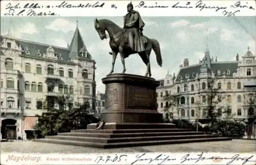 Ak Magdeburg an der Elbe, Kaiser Wilhelm Platz, Reiterdenkmal