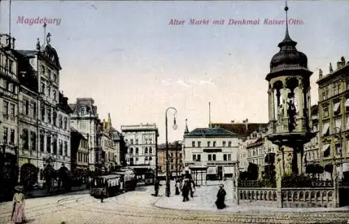 Ak Magdeburg, Alter Markt, Denkmal Kaiser Otto, Passanten