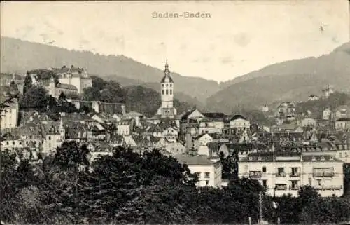 Ak Baden Baden am Schwarzwald, Ortsansicht, Kirchturm