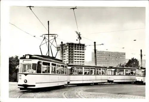 Ak Halle an der Saale, 100 Jahre Straßenbahn 1982, Wagenzug 782/442/441, Linie 4, CKD Werke Prag