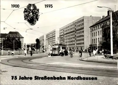 Ak Nordhausen in Thüringen, Blick vom Kornmarkt in die Töpferstraße, Straßenbahn, 75 Jahre 1975