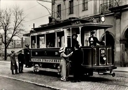 Ak Gera in Thüringen, 75 Jahre Geraer Straßenbahn, Historischer Triebwagen Nr. 19, Baujahr 1905