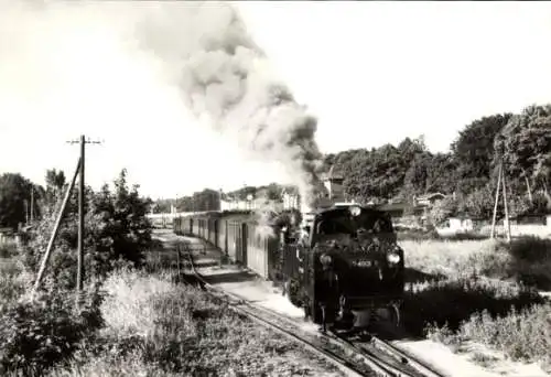 Ak Putbus auf Rügen, Schmalspurbahn Putbus-Göhren, Lokomotive 99 4801, Ausfahrt aus Putbus 1973