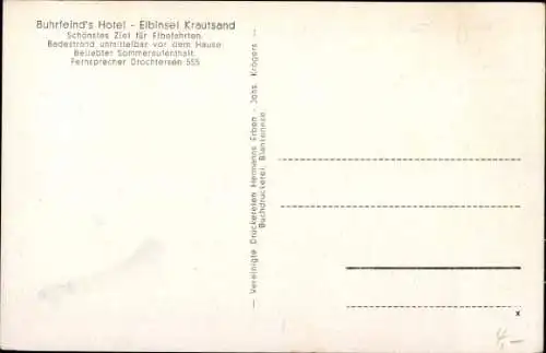 Ak Elbinsel Krautsand Drochtersen im Kreis Stade, Buhrfeind's Hotel