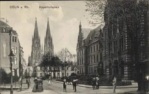 Ak Köln am Rhein, Appellhofsplatz, Dom, Passanten